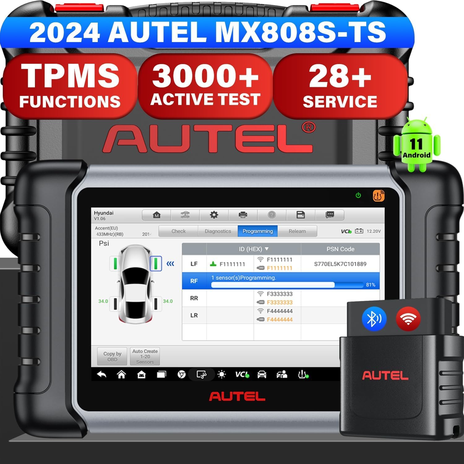 Autel [Android 11] MaxiCheck MX808S-TS: 2024 Neuestes TPMS-Programmier-Neulerntool, Bidirektionaler, Gleich wie MaxiCOM MK808S-TS MK808Z-TS, Aktualisiert von MK808TS MK808BT MK808S, 28+ Dienste von Autel