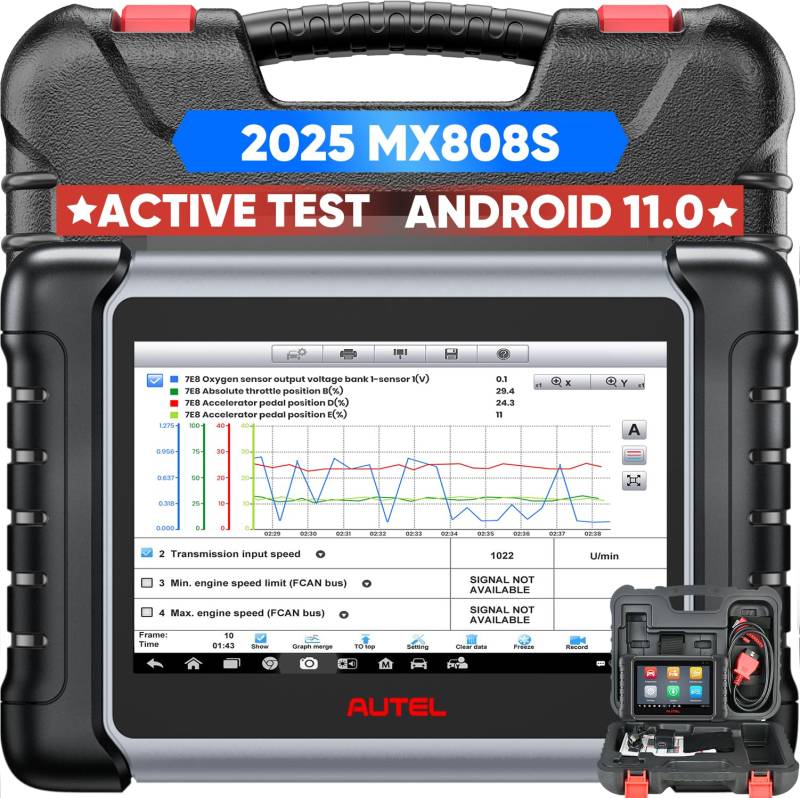 Autel MaxiCheck MX808S: 2025 Bidirektionales Tool als MK808S MK808BT Pro MK808K-BT, Funktion als MaxCOM MK900, 28+ Service, Echter Aktiver Test, Scannen Aller OE Systeme, InjektorCodierung, Android 11 von Autel