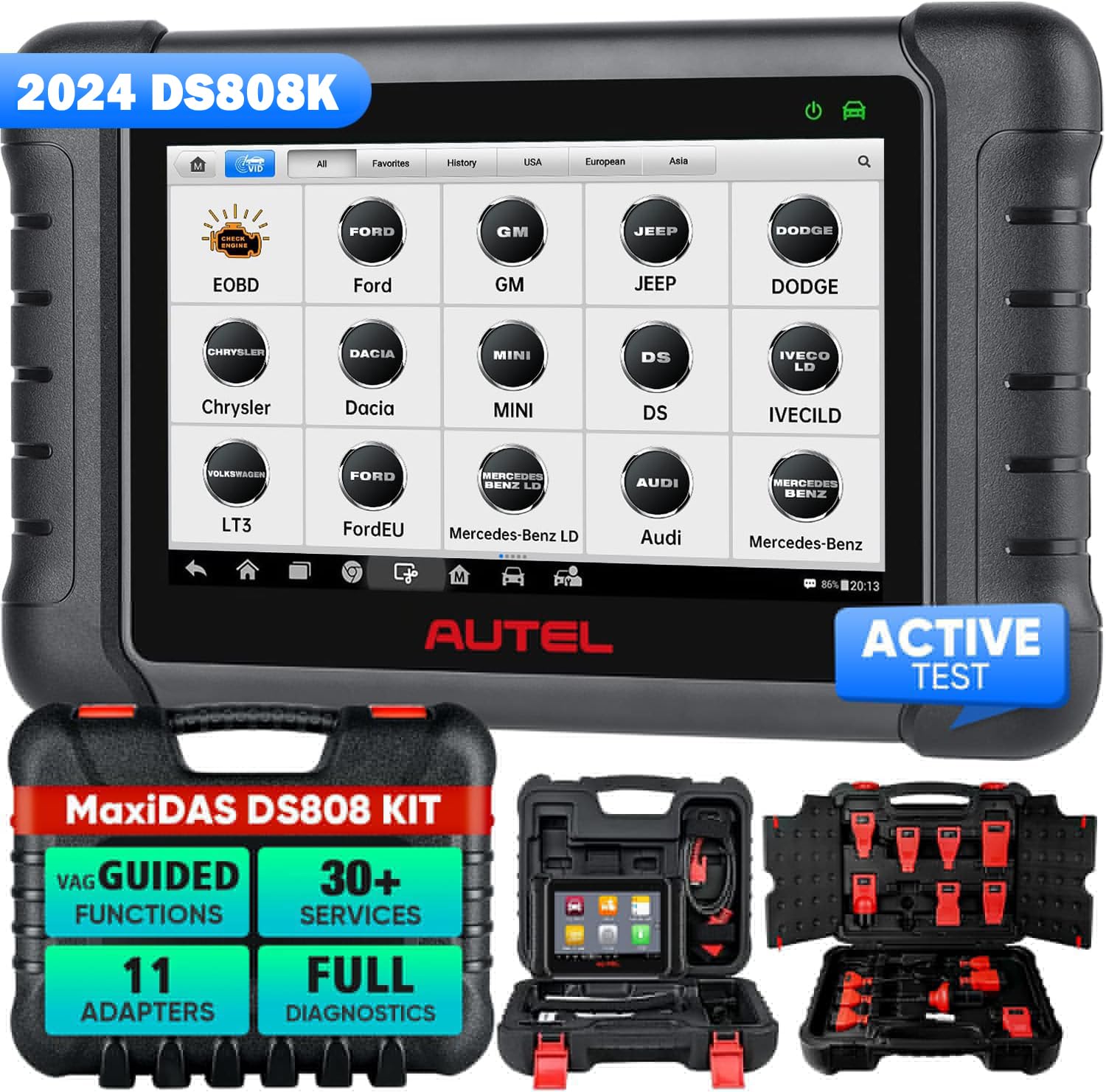 Autel MaxiDAS DS808K Auto Diagnosegerät, 2024 Upgrade von DS808 DS708 MP808 mit €150 Adaptern, Gleich wie MaxiSYS MS906, ECU-Codierungsaktualisierung Versteckt, Bidirektionale Steuerung, 30+ Service von Autel