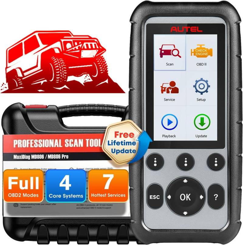 Autel MaxiDiag MD806 OBD2 Scanner, ABS, SRS, Motor, Getriebe, Viersysteme Diagnose Scan Tool mit Ölrücksetzung, EPB, SAS, BMS für Bestimmte Fahrzeuge bis 2015, Auto VIN, Lebenslanges Kostenlose Update von Autel