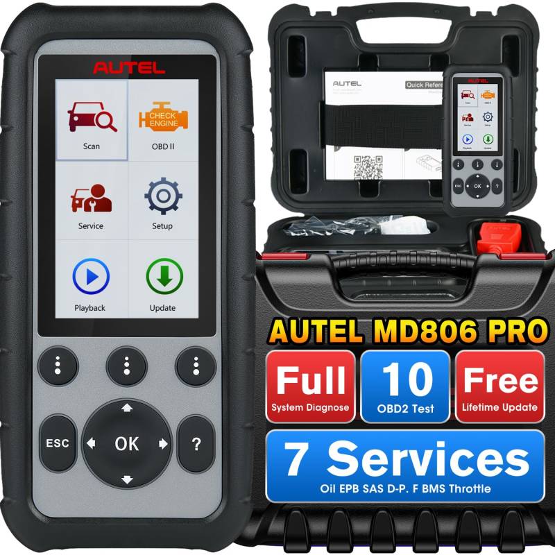 Autel MaxiDiag MD806 Pro Auto Diagnosegerät, 2024 Neuestes Alle System Diagnose und Ölreset, EPB, SAS, DPF, BMS, Drosseln, A/F Einstellung und AutoScan Funktion, Upgrade von MD802/ MD805/ MD806/ MD808 von Autel