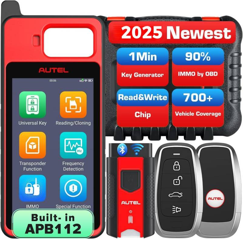 Autel MaxiIM KM100 (X) Schlüssel Programmierwerkzeug, 2025 Neueste Autoschlüssel Wegfahrsperre, Lese/Schreib/Klon Chip, Transpondersimulation, Frequenzerkennung, IKEY Universelle Schlüssel Generierung von Autel