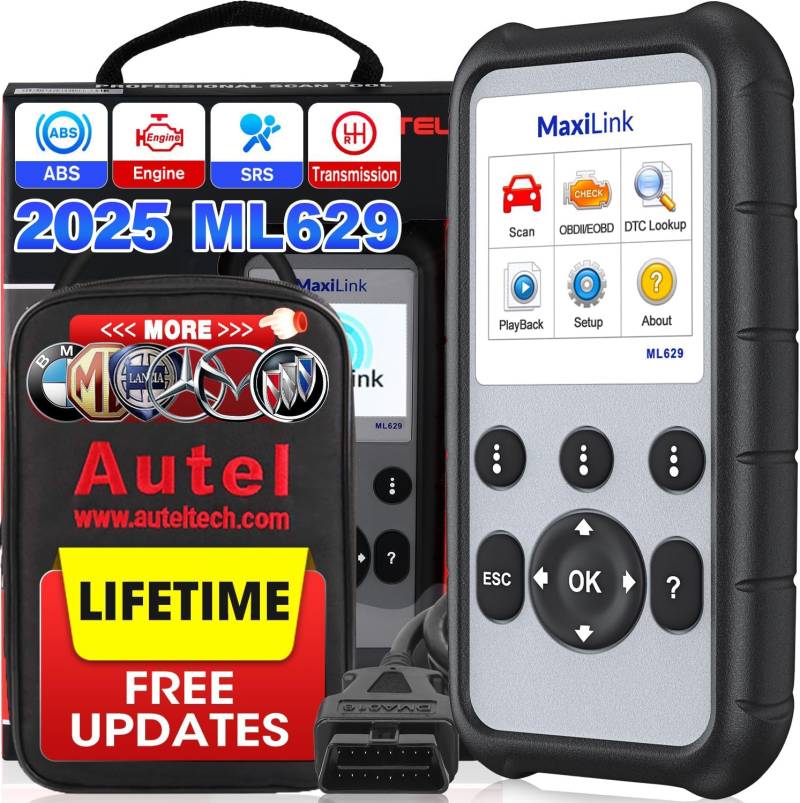 Autel MaxiLink ML629 OBD2 Diagnosegerät, 2025 Neuestes Modell, Aktualisiert von AL619, ML619, Auto Codeleser, Motor Prüfen, ABS, SRS Getriebe, Diagnose Scan Tool mit Automatischer Fahrgestellnummer von Autel