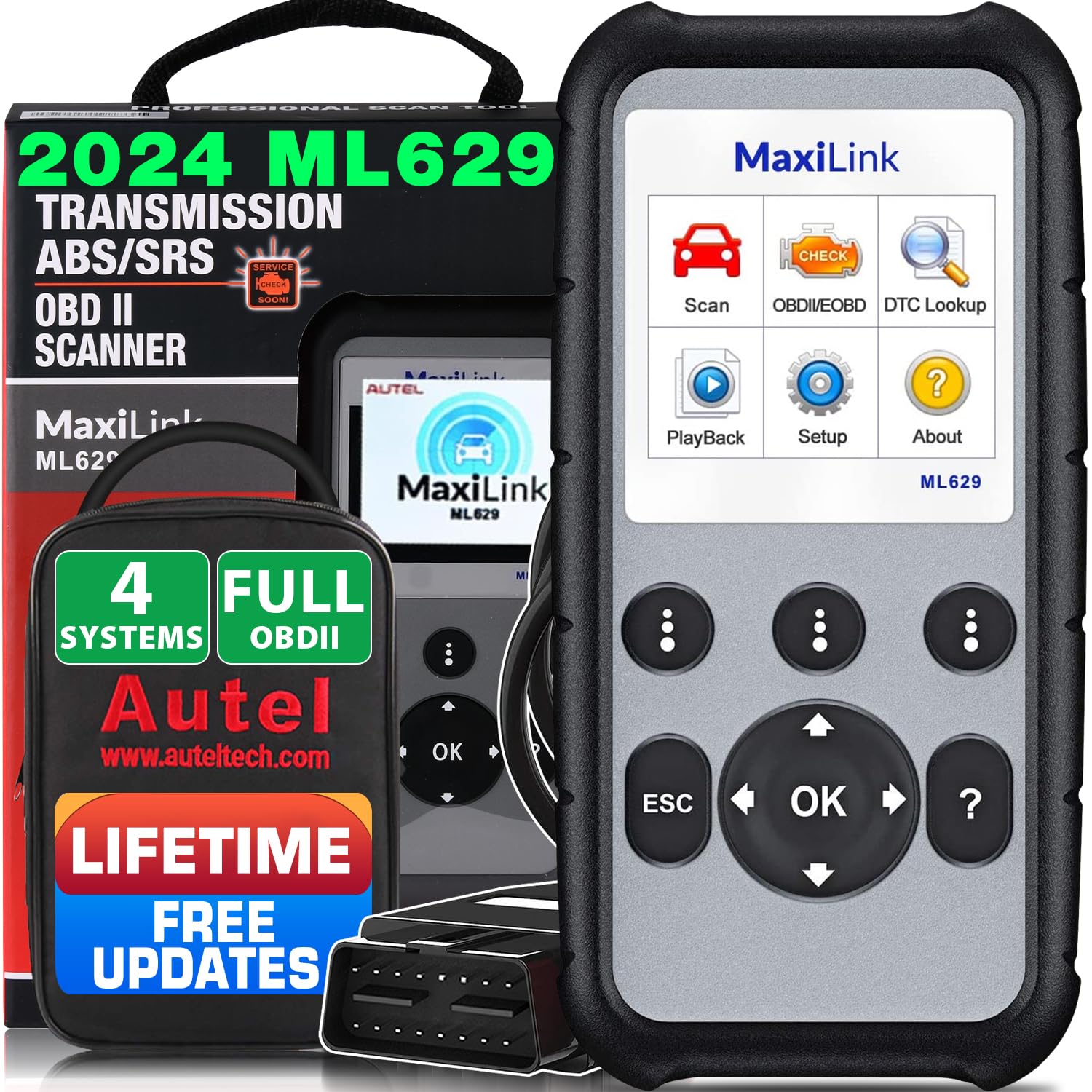 Autel MaxiLink ML629 OBD2 Diagnosegerät Auto Scanner für ABS/SRS/Motor und Getriebe 4 Systembezogene Diagnose mit Auto VIN, DTC-Lookup und Ready-Test, Aktualisierte Version von ML619 von Autel