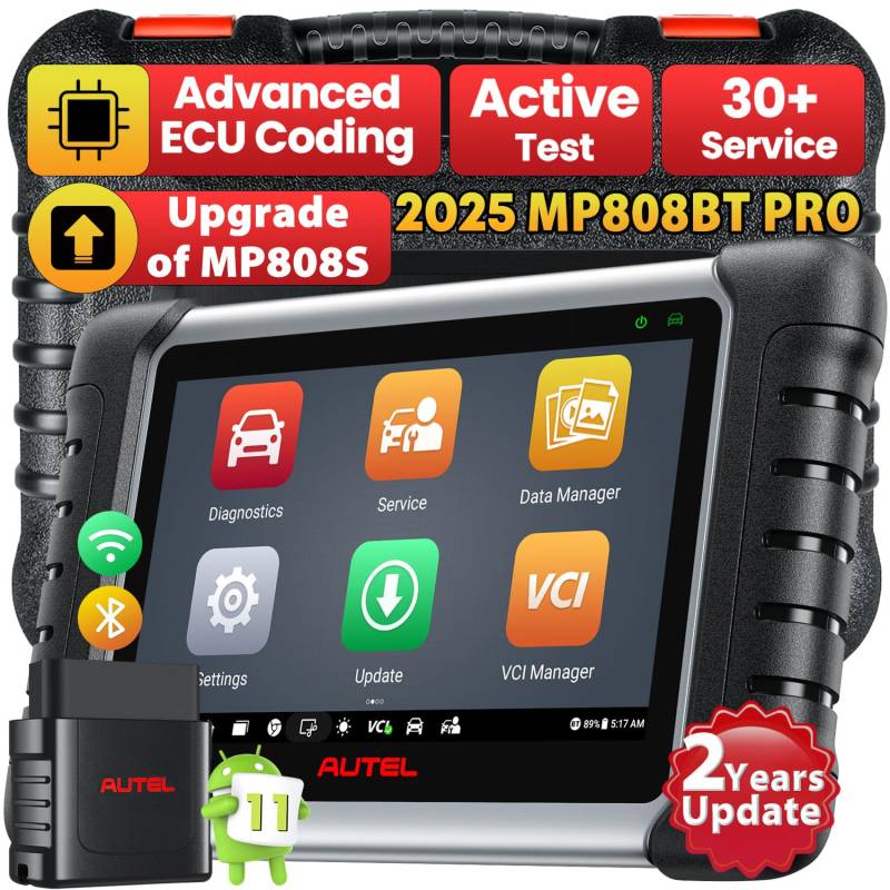 Autel MaxiPRO MP808BT PRO Diagnosegerät mit 2 Jahren Updates (650 €), 2025 Professionelles ECU-Coding wie MS906 PRO MP900BT, 3K+ Bidirektionales Steuerung, 30+ Dienst, Upgrade von MX900 MK808S, OS11 von Autel