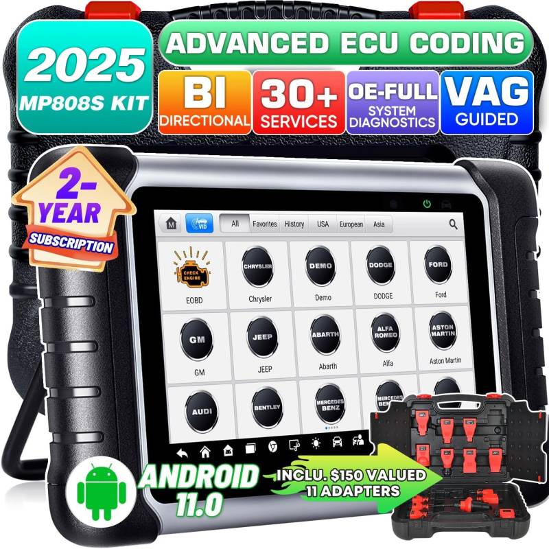 Autel MaxiPRO MP808S KIT: 2023 Erweiterte ECU Codierung Voll bidirektional, 150€ 11PCS Adaptern, ÜBERLEGEN von MP808K DS808K, Gleich wie MS906 Pro MK906 Pro, Android 11 4G+64G, Aktiver Test 30+ Dienst von Autel