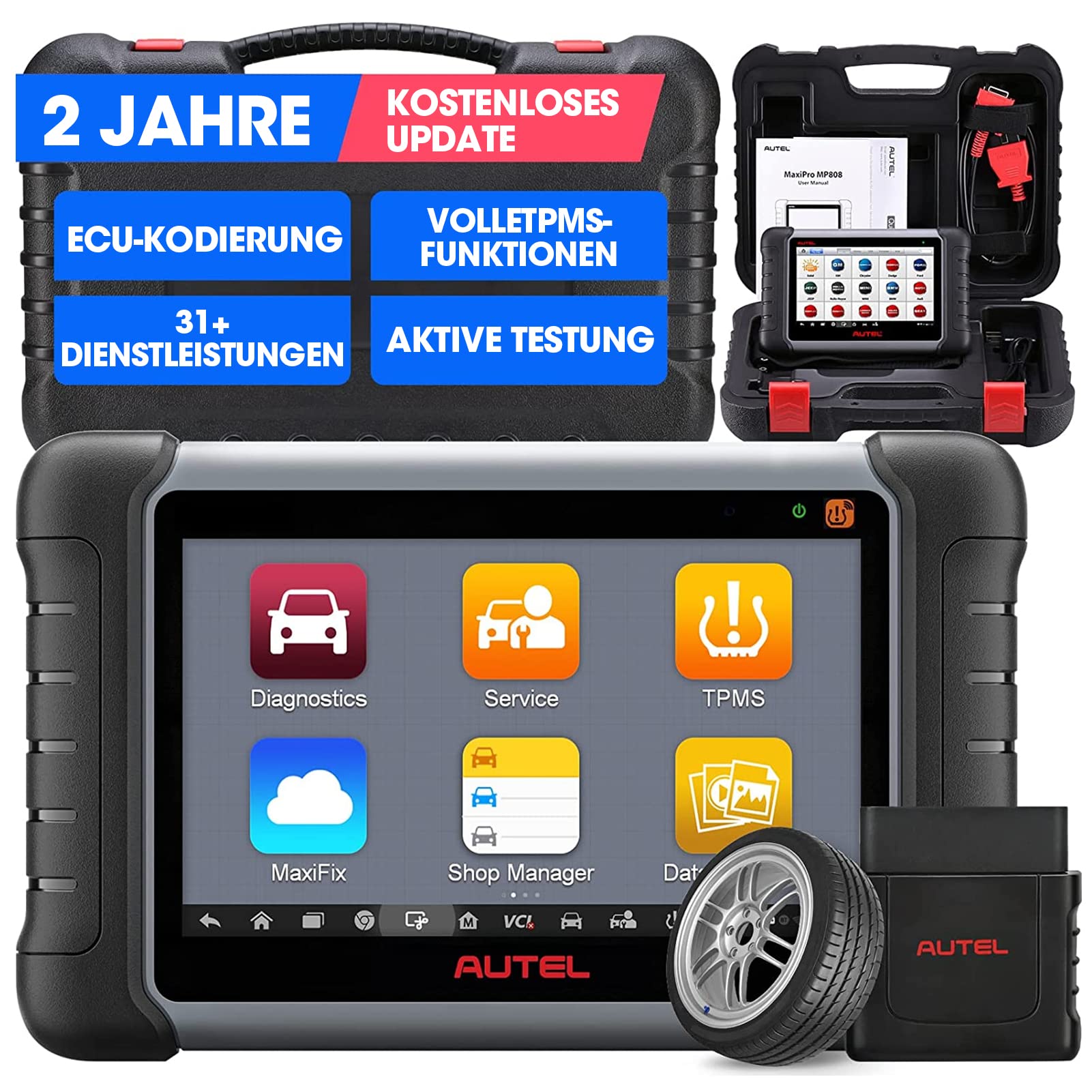 Autel MaxiPRO MP808S-TS Diagnosegerät Scanner 2023 Neueste mit 2 Jahre Update, ECU-Codierung, Full TPMS Lösung, 31+ Dienstleistungen, Active Test, OE Full Diagnose, TPMS Sensor Programmierung von Autel