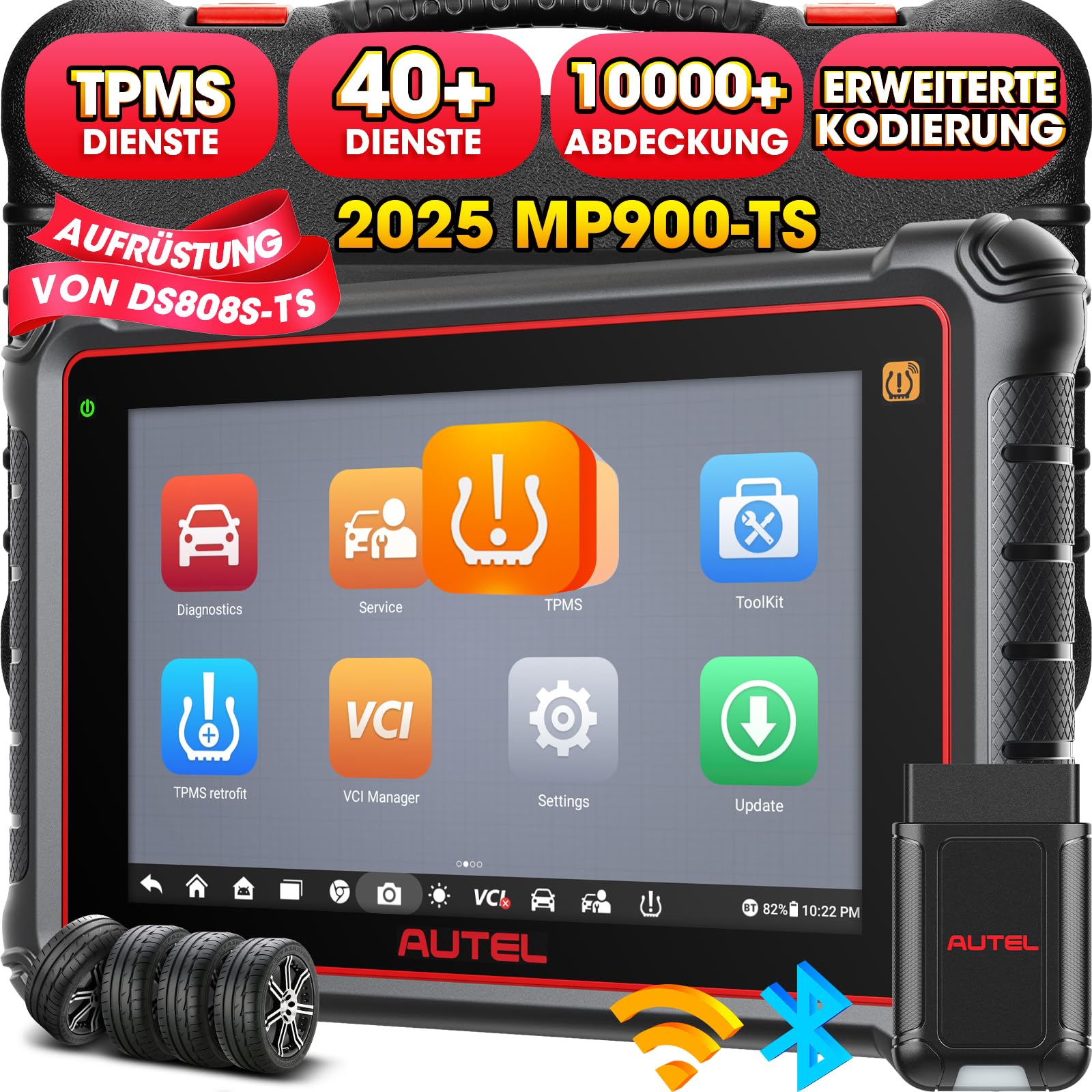 Autel MaxiPRO MP900-TS OBD2 Diagnosegerät: 2024 Aufwertung von MP808S-TS/MP808BT Pro/MS906TS, DoIP CAN-FD, 40+ Dienste, ECU-Codierung, TPMS-Programmierung, Bidirektionaler Test, Alle Systeme, FCA SGW von Autel