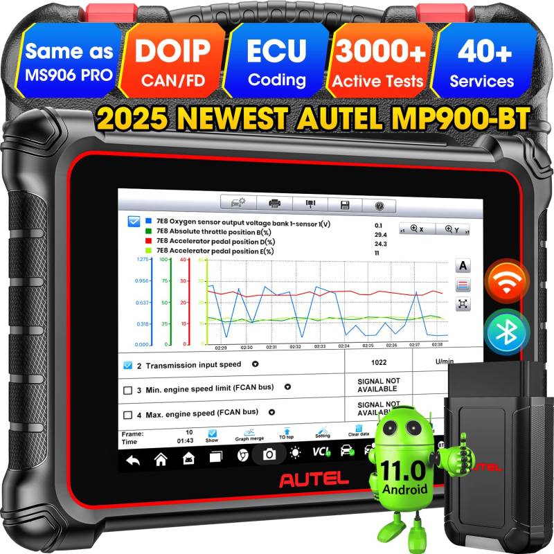 Autel OBD2 Diagnosegerät MaxiPRO MP900BT: 2025 MP900-BT V2.0 ECU Codierung Bidirektionales Scan Tool, Up von MP900Z-BT MP900 MP808S MP808BT PRO DS808 MS906BT, DoIP/CAN FD, VIN/Lizenz Scan, 40+ Resets von Autel
