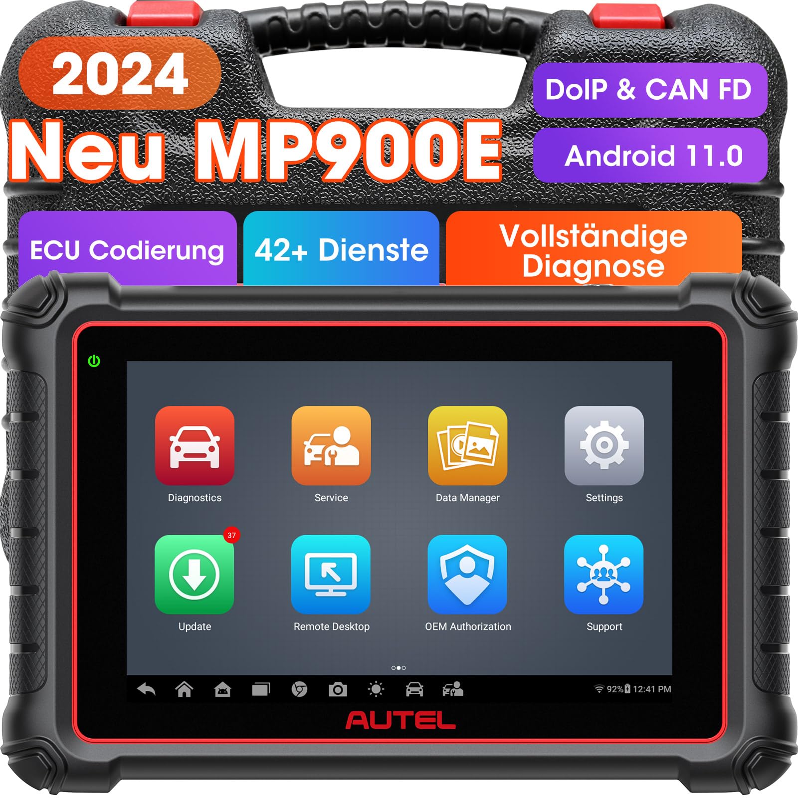 Autel MaxiPRO MP900E OBD2 Diagnosegerät, 2024 Neuer von MP808S MP808BT PRO w/CAN-FD DoIP, ECU-Kodierung, Bidirektional, 40+ Dienste, Android 11, FCA SGW von Autel