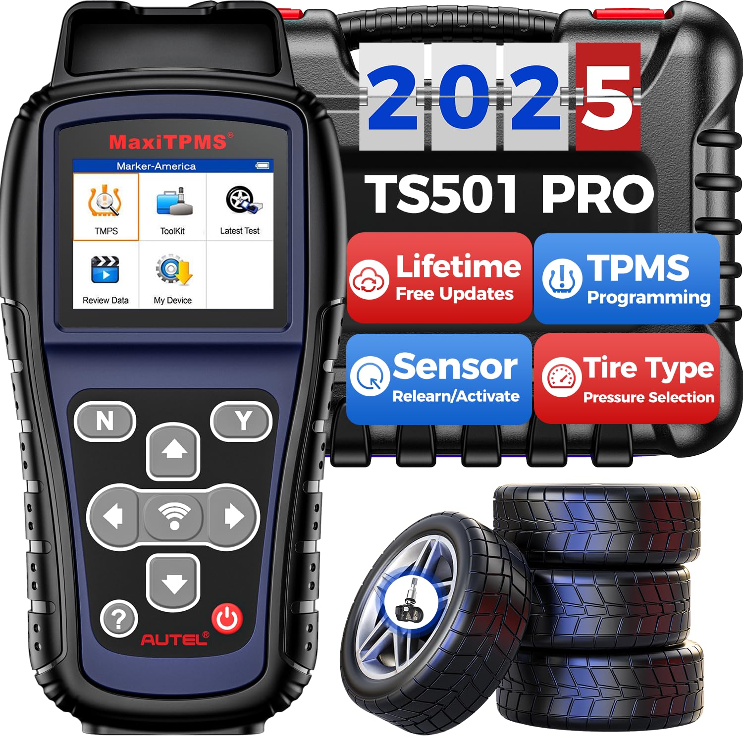 Autel MaxiTPMS TS501 2024 Neuestes TPMS-Neulerntool, Aktivierung Aller Markensensoren und Programmierung von MX-Sersoren, Schlüsselanhängertest, Verbesserte Version von TS401 von Autel