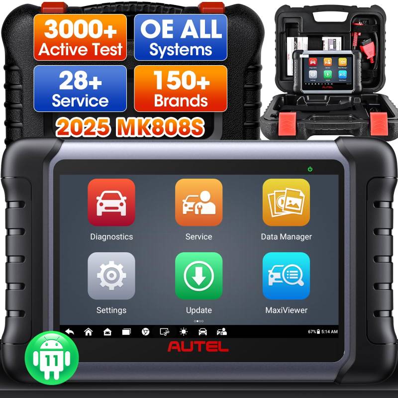 Autel MaxiCOM MK808S OBD2 Scanner Diagnosegerät, wie MX808S MK808BT Pro, Funktion als MK900BT, Scannen Aller Systeme, 28+ Service, Aktiver Test, Injektor Codierung, Öl-Reset/EPB/BMS/SAS/DPF/TPMS, 11OS von Autel