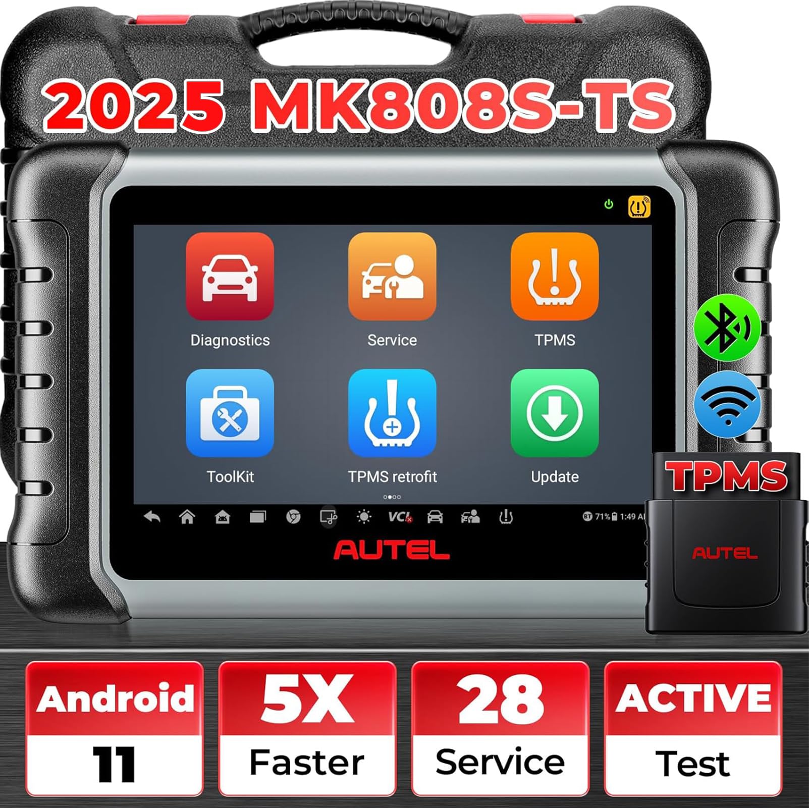 Autel MaxiCOM MK808S-TS Bidirektionaler Scanner: 2025 All-in-One TPMS Tool von MaxiCheck MX808S-TS, MK808 BT Pro, TS608 mit TPMS Programming Relearn, 28 Service, Active Test, Android 11, FCA Autoauth Autel MaxiCOM MK808S-TS Bidirektionaler Scanner: 2025 All-in-One TPMS Tool von MaxiCheck MX808S-TS, MK808 BT Pro, TS608 mit TPMS Programming Relearn, 28 Service, Active Test, Android 11, FCA Autoauth von Autel