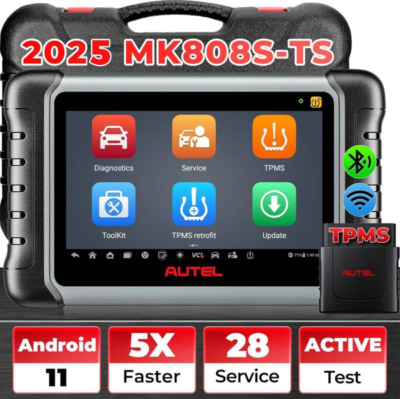 Autel Scanner MaxiCOM MK808TS, Kombination aus Autel MK808BT und TS608, OE-Level TPMS Scan-Tool mit 28+ Servicefunktionen, alle Systemdiagnosen, Aktivieren/Programmieren/Wiedererlernen TPMS-Sensoren von Autel