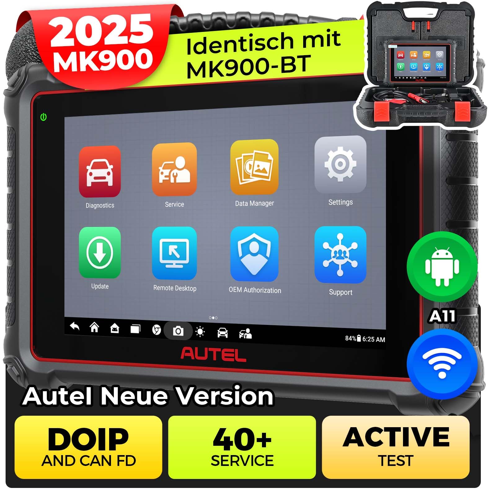 Autel OBD2 Diagnosegerät MaxiCOM MK900: 2024 Neue Ver. von MK808S, MK808BT PRO w/ 40+ Service, 3000+ Aktive Tests, All System Diagnose, FCA Autoauth&SGW, No-IP Limited Ver. von MaxiCheck MX808S/MX900 von Autel