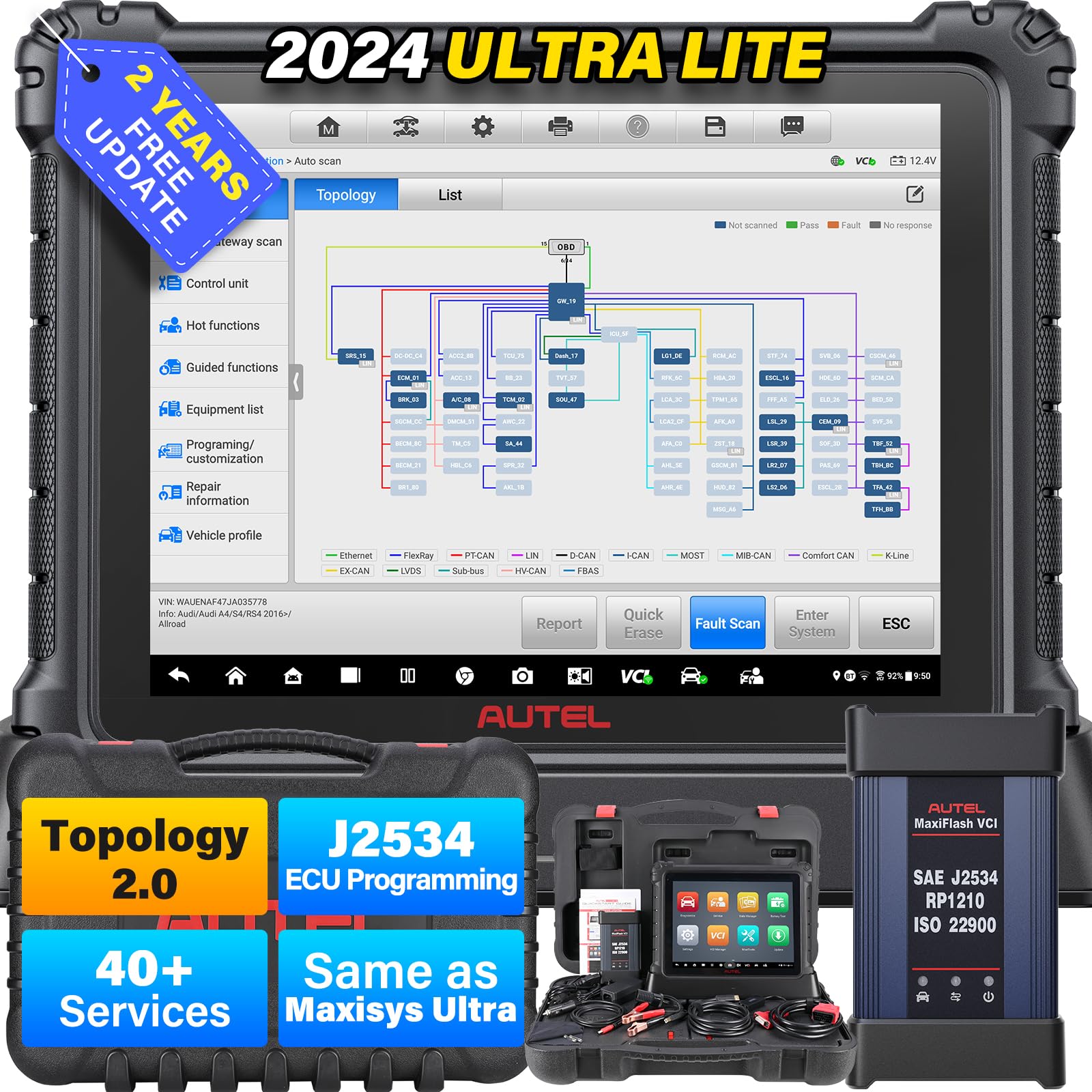 Autel Scanner MaxiCOM Ultra Lite: 2 Jahre kostenloses Update, 2023 Upgrades von MaxiSys Ultra/MS919/Elite II, Top Diagnose-Scan-Tool, Programmierung & Codierung, 40+ Dienste, Keine IP-Beschränkung von Autel