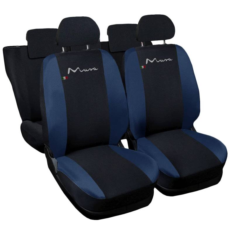 Auto Accessori Lupex Auto Zubehör Innenraum Autositzbezüge kompatibel Musa | Made in Italy | Set Vorder- und Rücksitzbezüge | gesticktes Logo | Airbag kompatibel | Innen (schwarz/dunkelblau) von Auto Accessori Lupex
