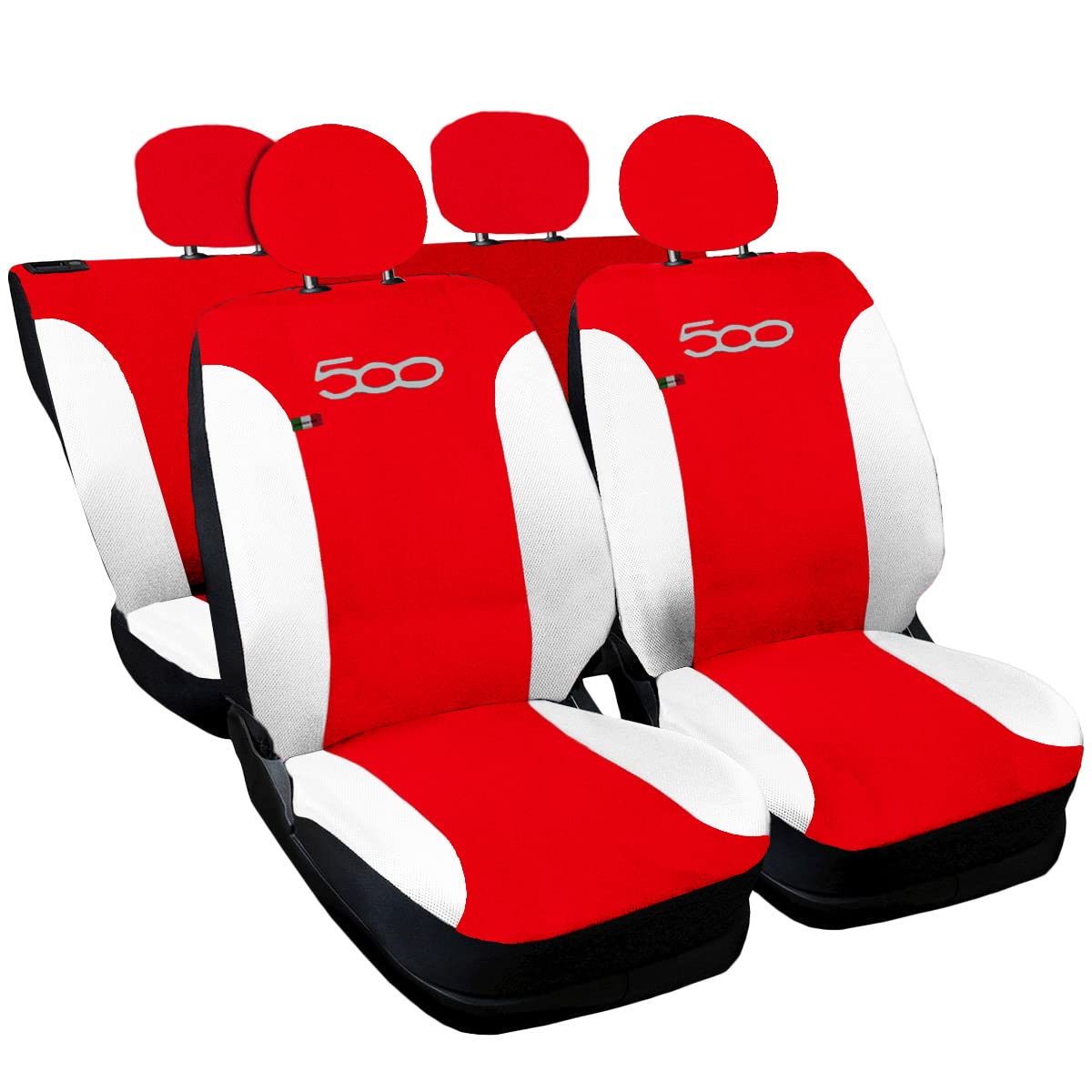 Auto Accessori Lupex Autositzbezüge kompatibel mit Cinquecento 500, hergestellt in Italien, Polyestergewebe, (Rot – Weiß Modell 3) von Auto Accessori Lupex