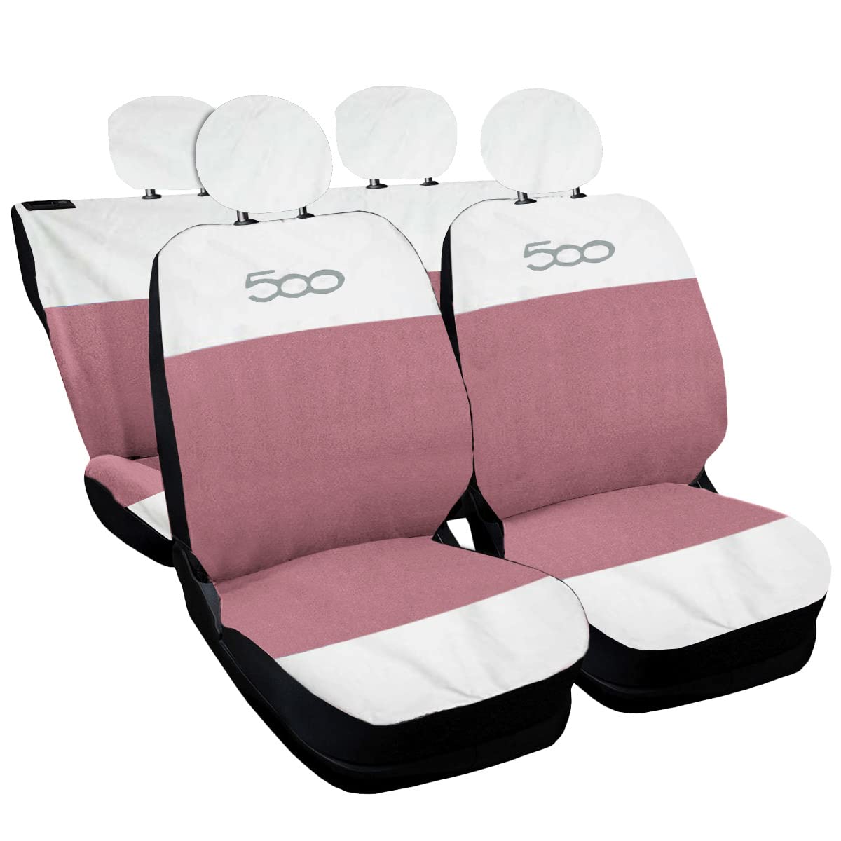 Auto Accessori Lupex Autositzbezüge kompatibel mit Cinquecento 500, hergestellt in Italien, Polyestergewebe, (weiß – rosa Modell 3) von Auto Accessori Lupex