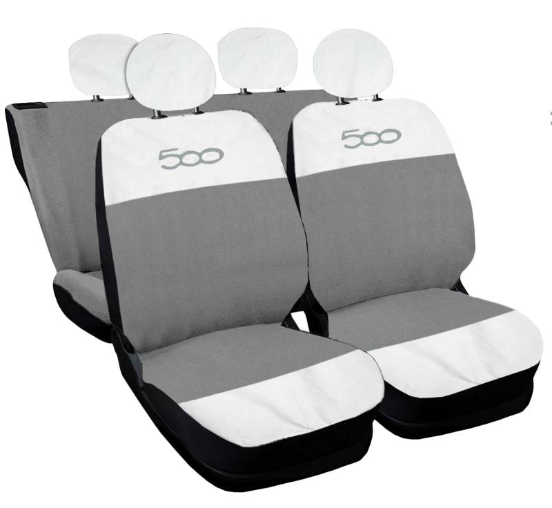 Auto Accessori Lupex Autositzbezüge kompatibel mit Cinquecento 500, hergestellt in Italien, Polyestergewebe, (Weiß – Hellgrau Modell 2) von Auto Accessori Lupex