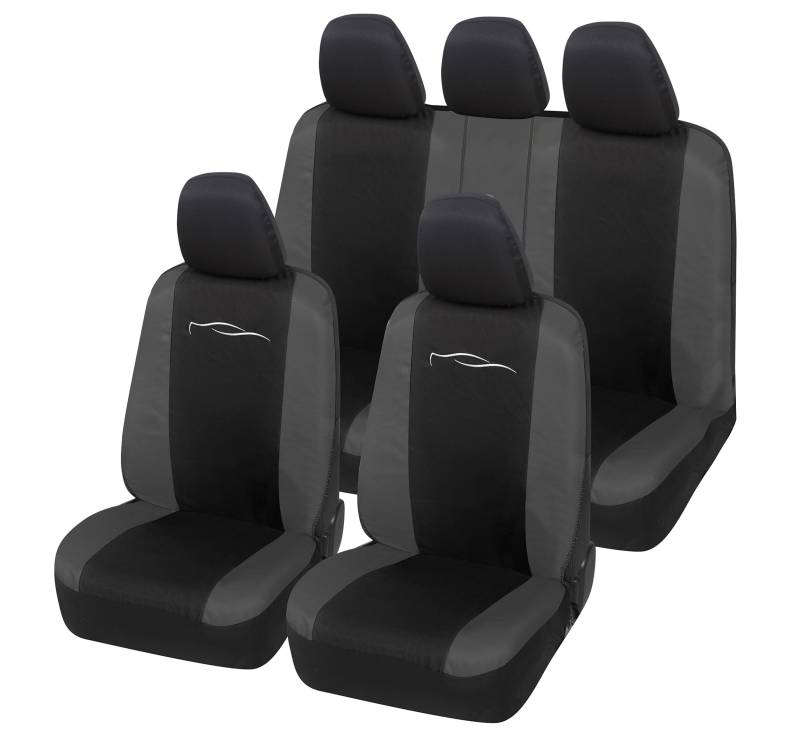 Auto Accessori Lupex - 9-teiliges Autositzbezug-Set, universal, Racing, Farbe Schwarz und Grau - Schutzbezüge vorne und hinten, kompatibel mit Limousinen und Utilitarie von Auto Accessori Lupex