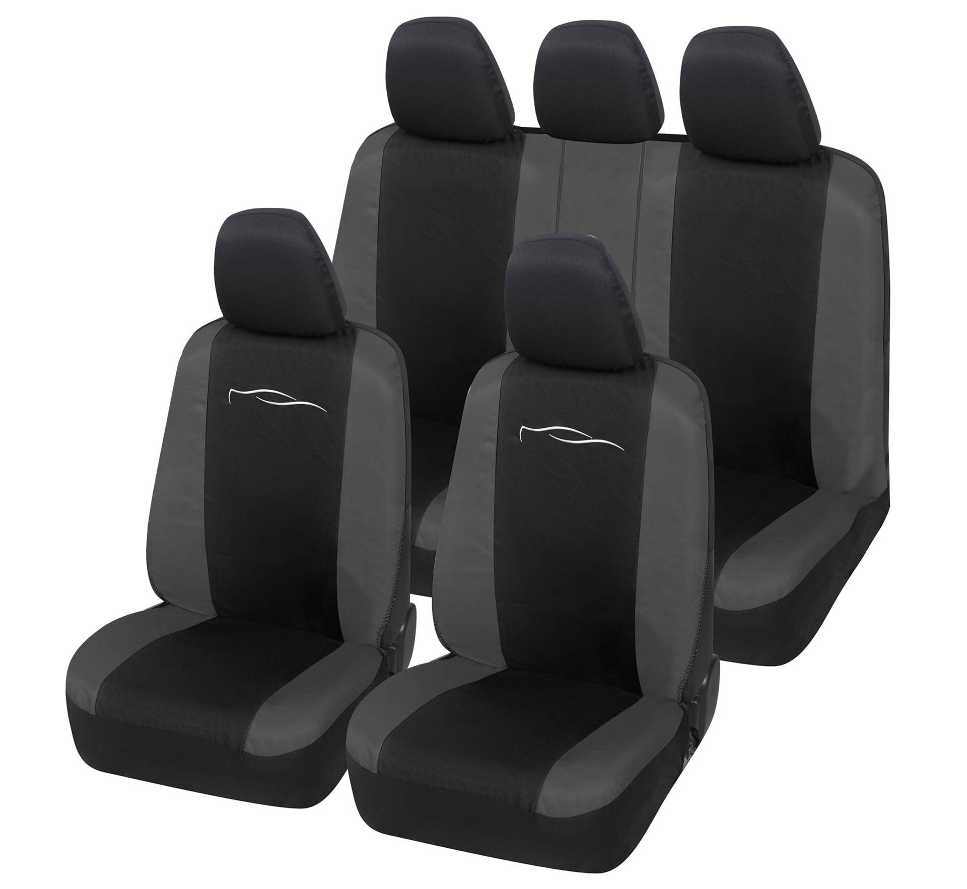 Auto Accessori Lupex - 9-teiliges Autositzbezug-Set, universal, Racing, Farbe Schwarz und Grau - Schutzbezüge vorne und hinten, kompatibel mit Limousinen und Utilitarie von Auto Accessori Lupex