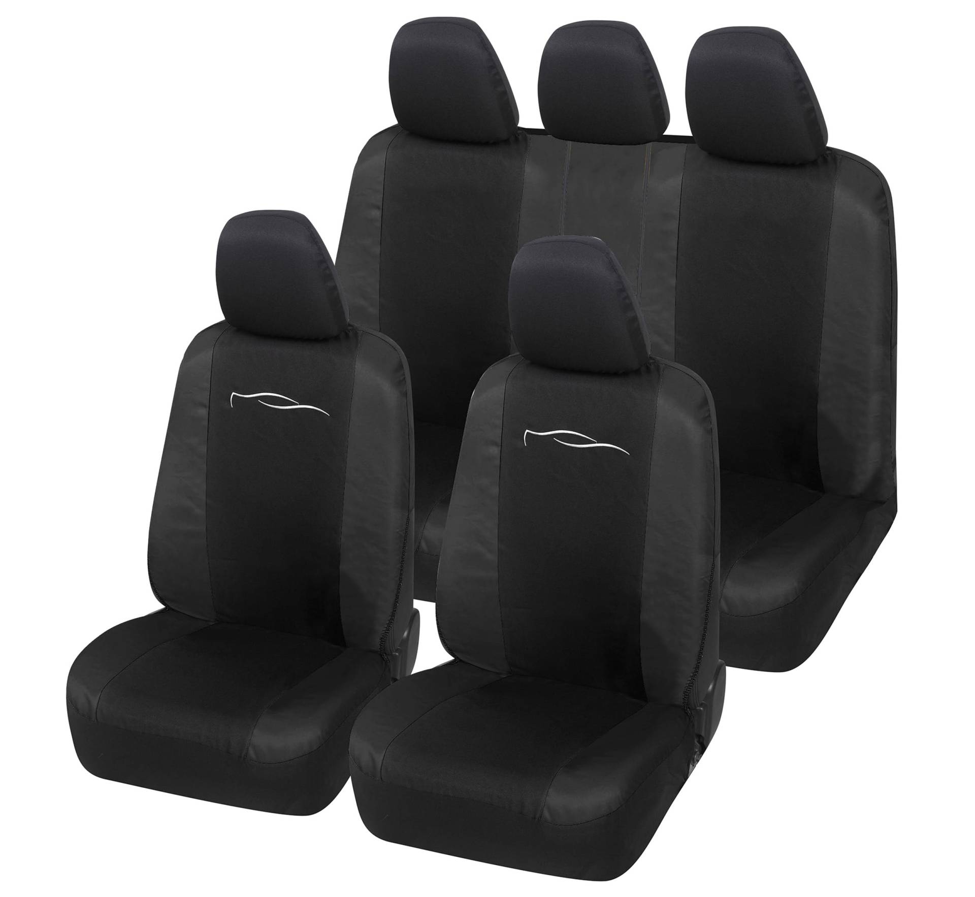 Auto Accessori Lupex - Universal-Autositzbezüge, 9-teiliges Set aus Polyester und Baumwolle, Farbe Schwarz, Sitzbezüge für vorne und hinten, kompatibel mit Limousinen und Utilitys von Auto Accessori Lupex