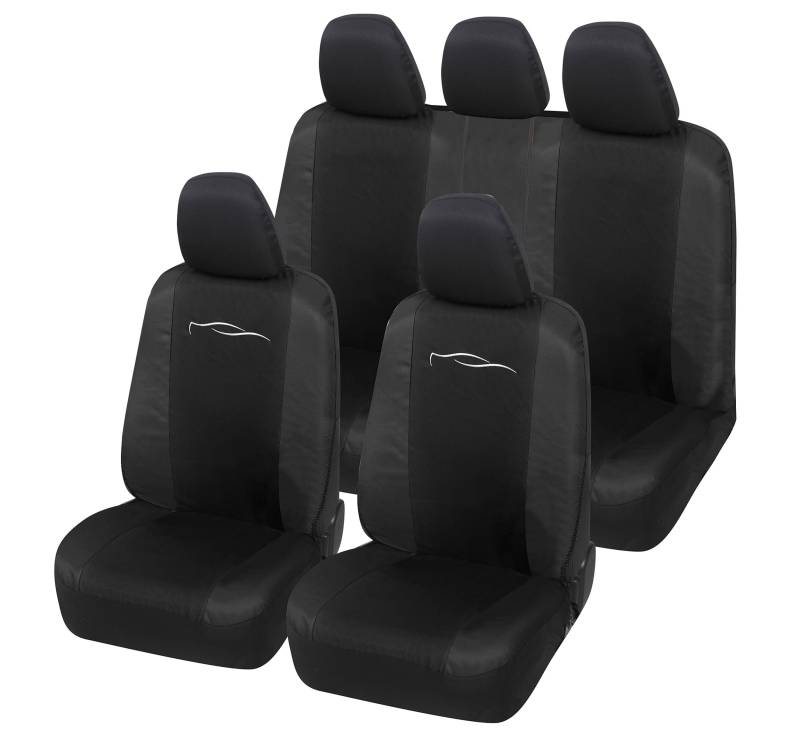Auto Accessori Lupex - Universal-Autositzbezüge, 9-teiliges Set aus Polyester und Baumwolle, Farbe Schwarz, Sitzbezüge für vorne und hinten, kompatibel mit Limousinen und Utilitys von Auto Accessori Lupex