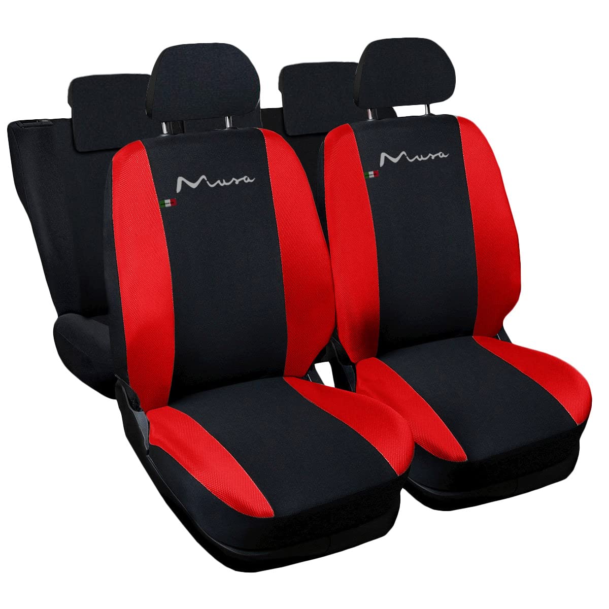 Auto Accessori Lupex Autositzbezüge kompatibel Musa | Made in Italy | Set Vorder- und Rücksitzbezüge | gesticktes Logo | Airbag kompatibel | Innen (schwarz/rot) von Auto Accessori Lupex