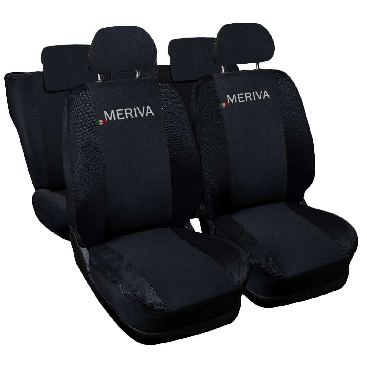 Auto Accessori Lupex - Autositzbezüge kompatibel für Meriva, schwarz, Made in Italy, Polyestergewebe, komplettes Sitzbezug-Set, mit Stickerei Modellnamen von Auto Accessori Lupex