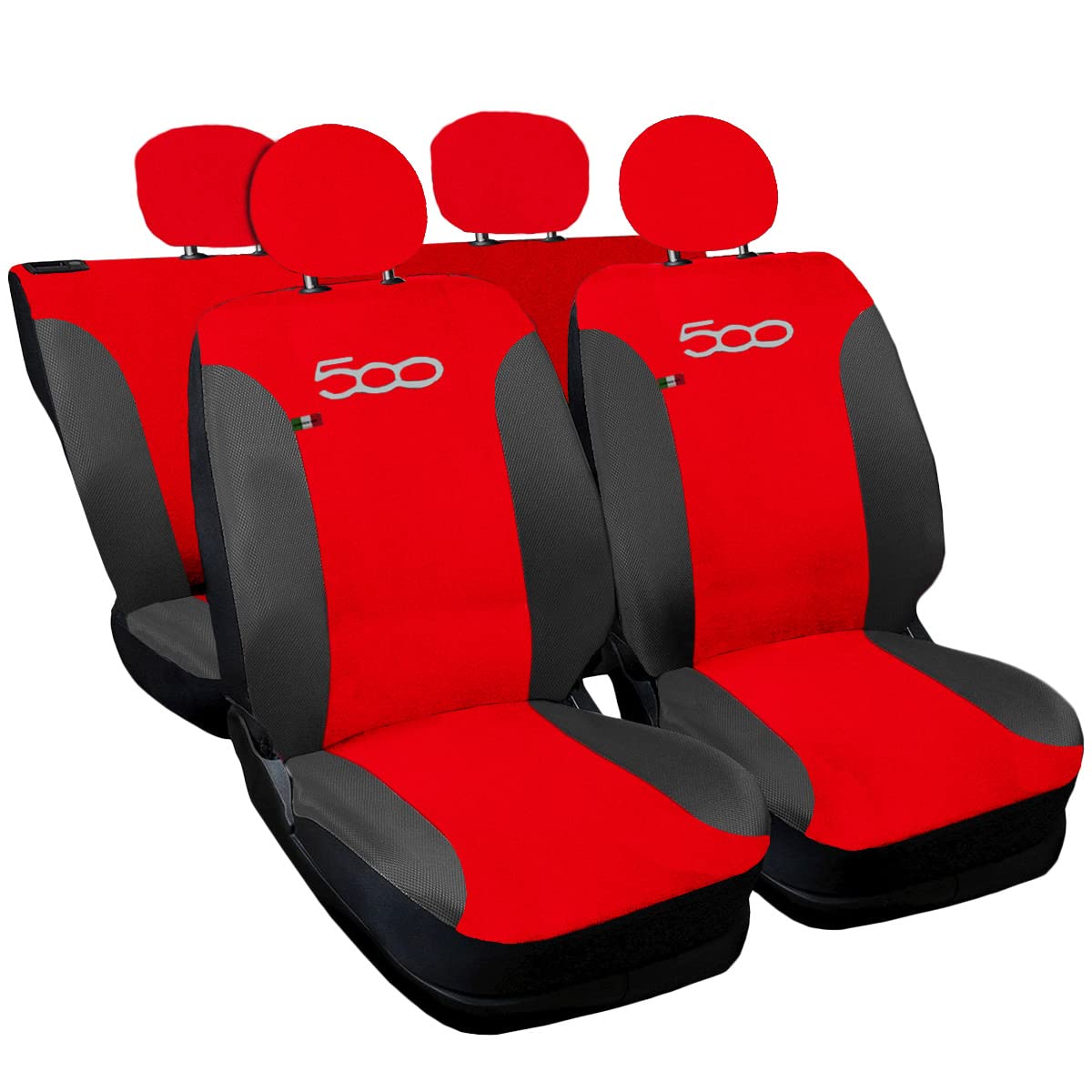Auto Accessori Lupex Autositzbezüge kompatibel mit Cinquecento 500, hergestellt in Italien, Polyestergewebe, (Rot – Grau Modell 3) von Auto Accessori Lupex