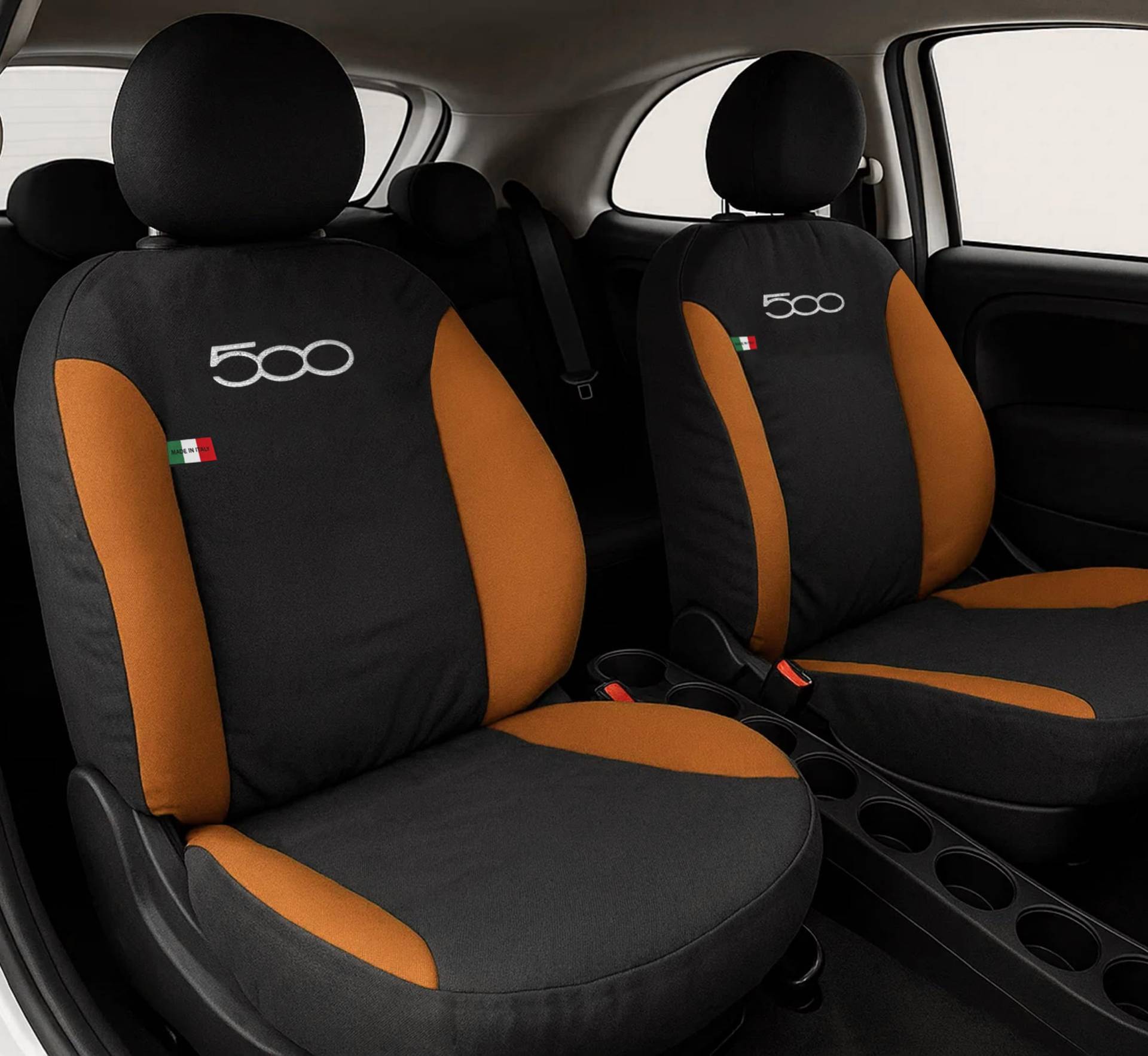 Auto Accessori Lupex Autositzbezüge kompatibel mit Cinquecento 500, hergestellt in Italien, Polyestergewebe, (Schwarz – Orange Modell 2) von Auto Accessori Lupex