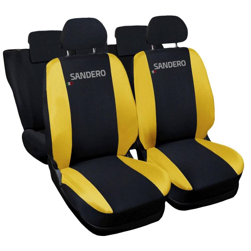 Auto Accessori Lupex | Autositzbezüge kompatibel mit Sandero Serie Prima 2008-2012, Zweite 2012-2020, Dritte ab 2020, Schwarz Gelb, Made in Italy, Schutz der vorderen und hinteren Sitze von Auto Accessori Lupex