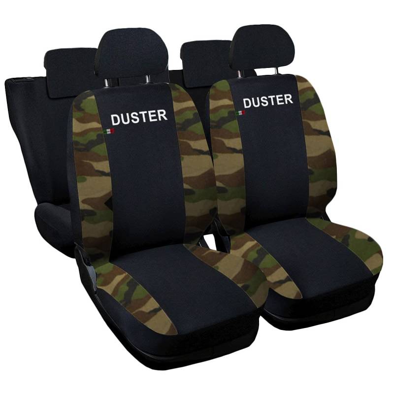 Auto Accessori Lupex - Sitzbezüge für Autositz, kompatibel Autositzbezüge für Duster, schwarz Camouflage Grün, Made in Italy, Set Sitzbezüge für Vorder- und Rücksitze, Polyester-Gewebe von Auto Accessori Lupex