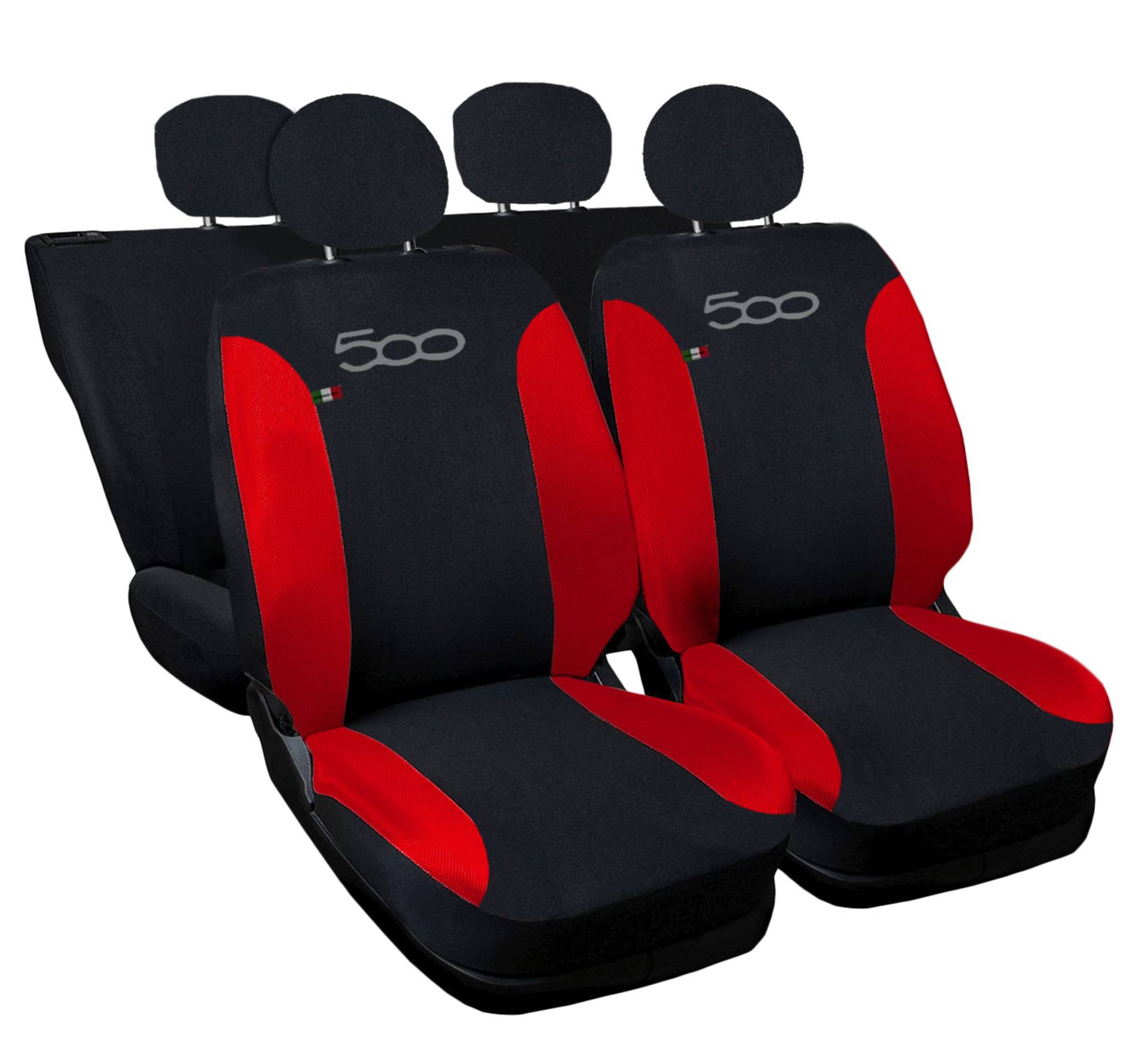 Auto Accessori Lupex Autositzbezüge kompatibel mit Cinquecento 500, hergestellt in Italien, Polyestergewebe, (Schwarz – Rot Modell 2) von Auto Accessori Lupex