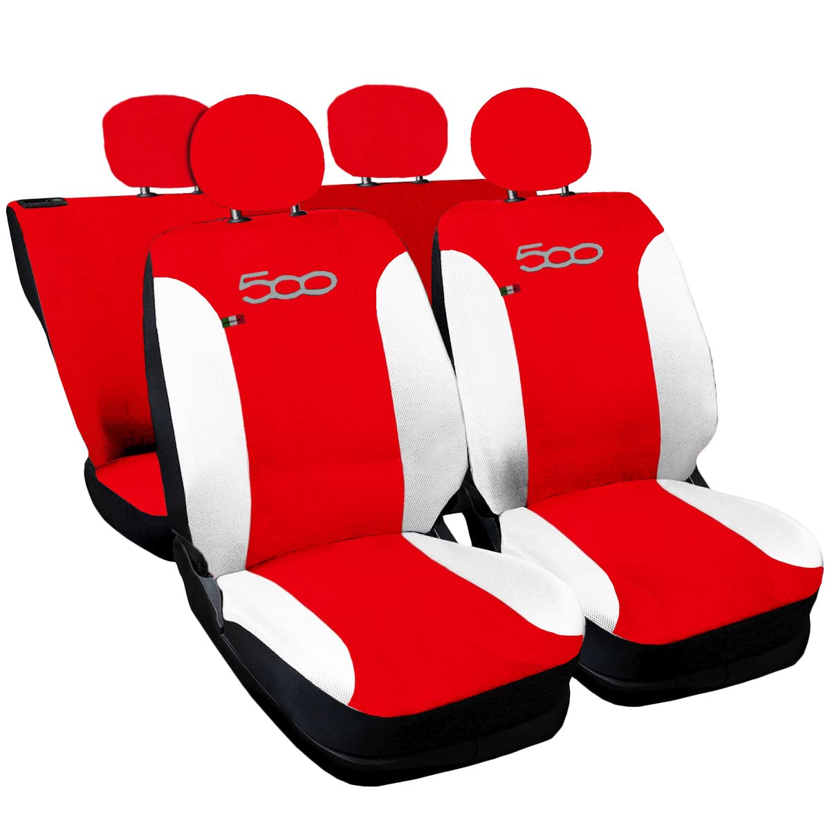 Auto Accessori Lupex Autositzbezüge kompatibel mit Cinquecento 500, hergestellt in Italien, Polyestergewebe, (Rot – Weiß Modell 2) von Auto Accessori Lupex
