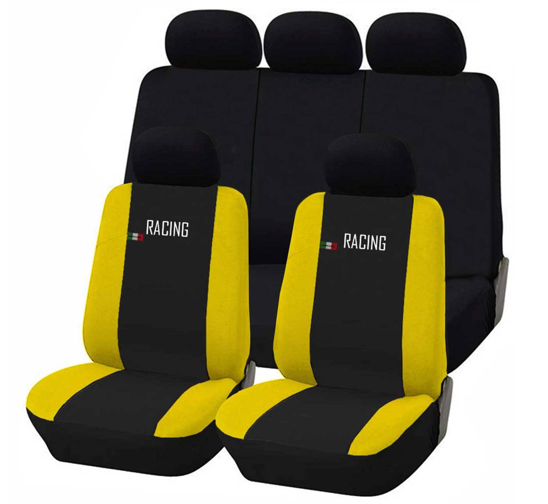 Auto Accessori Lupex Racing Universal-Autositzbezüge mit Reißverschluss, Made In Italy, Universal-Sitzbezüge, für Vorder- und Rücksitze, Airbag, schwarz/gelb von Auto Accessori Lupex