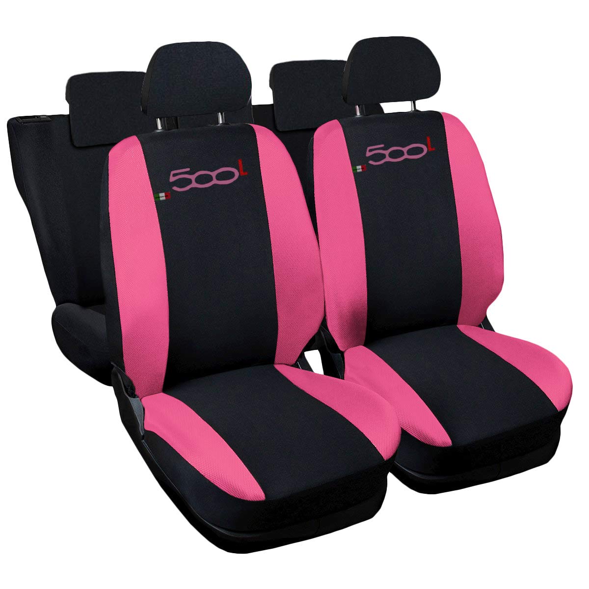 Auto Accessori Lupex - Sitzbezüge für Autositz, kompatibel Autositzbezüge für 500L, Schwarz Rosa, Made In Italy, für Vorder- und Rücksitze, Airbag-kompatibel von Auto Accessori Lupex