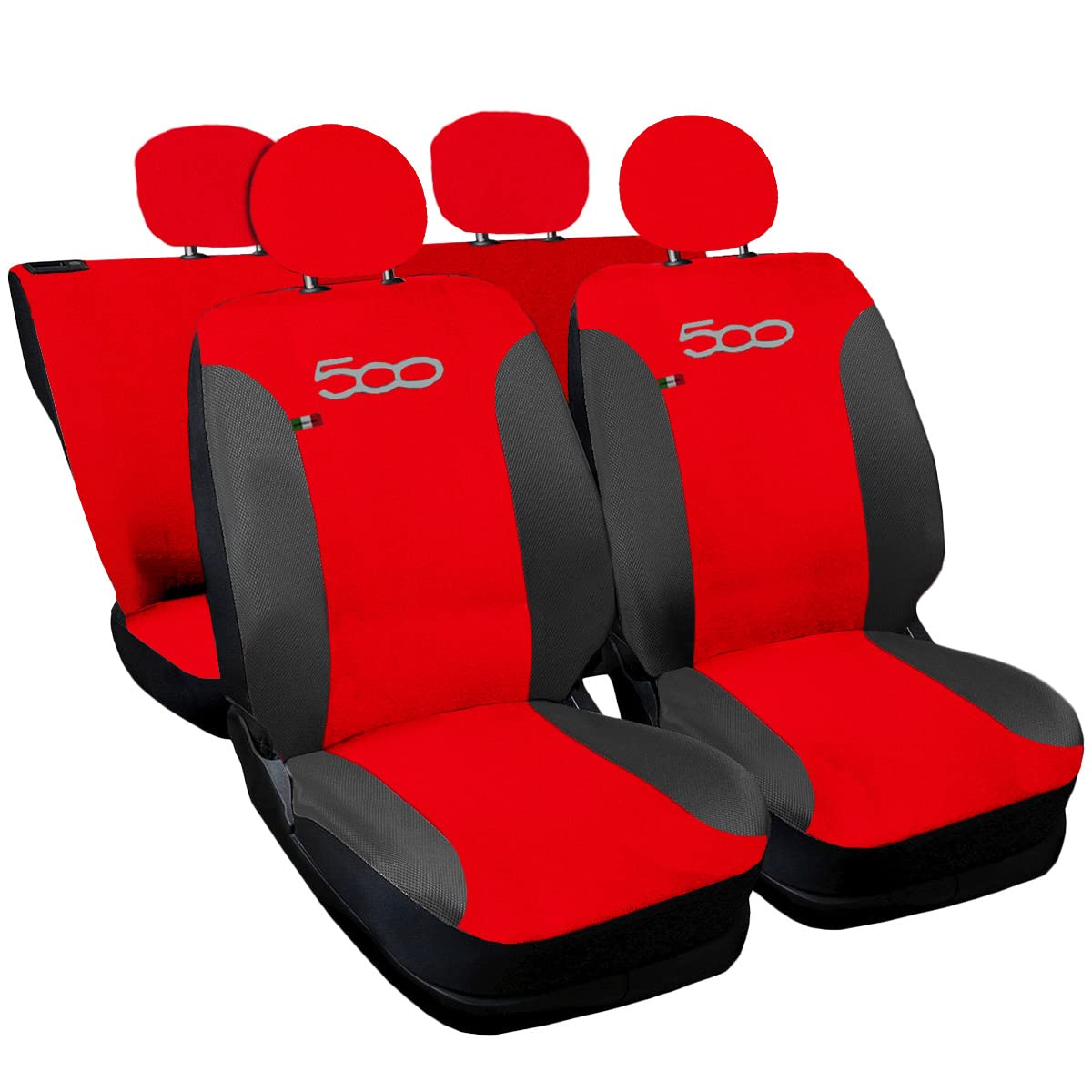 Auto Accessori Lupex Autositzbezüge kompatibel mit Cinquecento 500, hergestellt in Italien, Polyestergewebe, (Rot – Grau Modell 2) von Auto Accessori Lupex