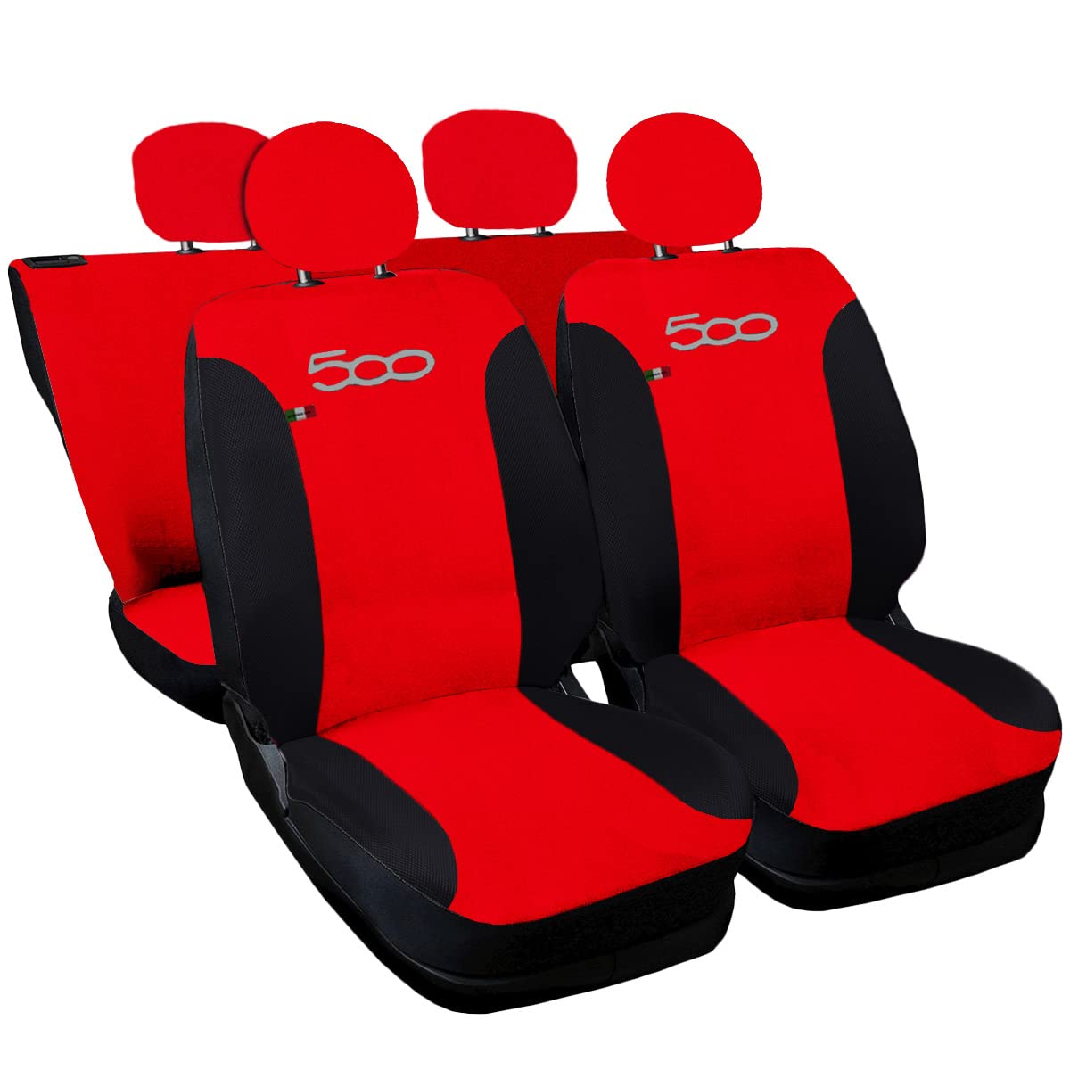 Auto Accessori Lupex Autositzbezüge kompatibel mit Cinquecento 500, hergestellt in Italien, Polyestergewebe, (Rot – Schwarz Modell 2) von Auto Accessori Lupex