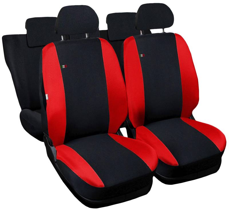 Auto Accessori Lupex - Sitzbezüge für Autositz, kompatibel Autositzbezüge für Fiesta, schwarz rot, Made in Italy, Set Sitzbezüge für Vorder- und Rücksitze, Polyester-Gewebe, Auto-Innenbezüge von Auto Accessori Lupex