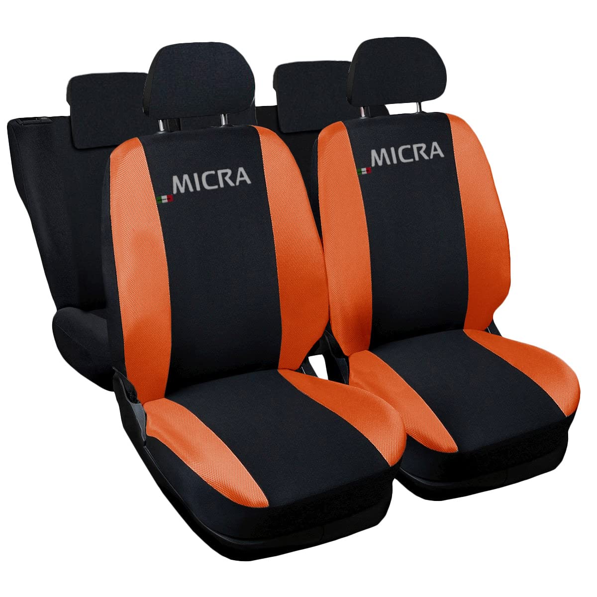 Auto Accessori Lupex - Sitzbezüge für Autositz, kompatibel Autositzbezüge für Micra, schwarz orange, Made in Italy, Set Sitzbezüge für Vorder- und Rücksitze, Polyester-Gewebe, Auto-Innenbezüge von Auto Accessori Lupex