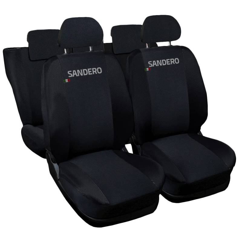 Auto Accessori Lupex - Sitzbezüge für Autositz, kompatibel Autositzbezüge für Sandero, schwarz, Made in Italy, Set Sitzbezüge für Vorder- und Rücksitze, Polyester-Gewebe, Auto-Innenbezüge von Auto Accessori Lupex
