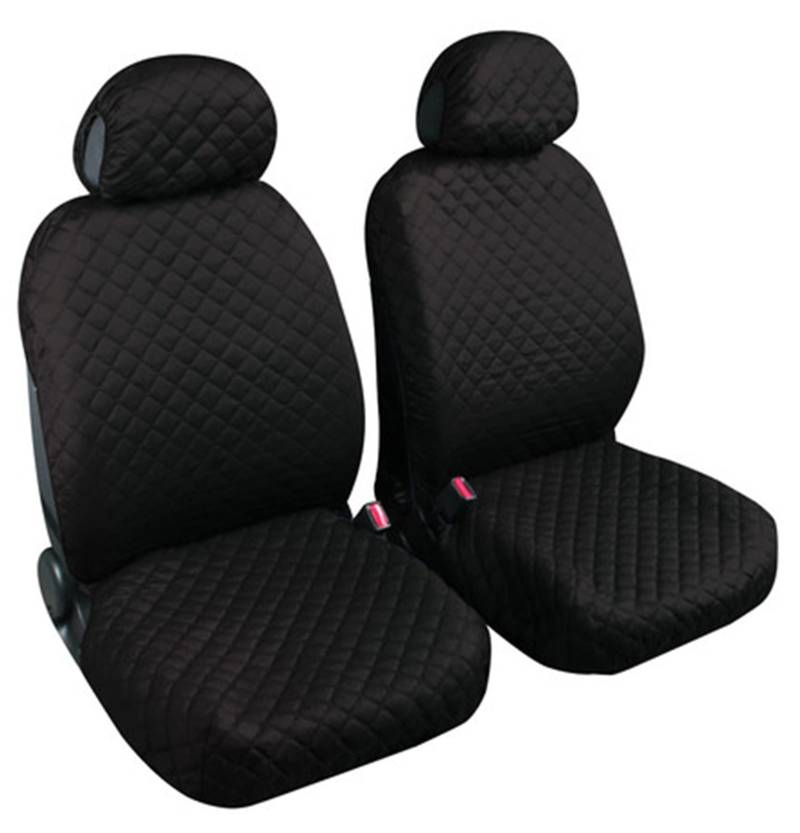 Auto Accessori Lupex Universal-Autositzbezüge, Paar vorne, aus glatter oder gesteppter Baumwolle, Set für vorne, Transporter, Innenzubehör (gesteppte Baumwolle, schwarz) von Auto Accessori Lupex