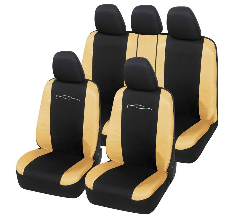 Auto Accessori Lupex - 9-teiliges Autositzbezug-Set, universal, Racing, Farbe Schwarz und Beige - Schutzbezüge vorne und hinten, kompatibel mit Limousinen und Utilitarie von Auto Accessori Lupex