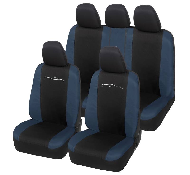 Auto Accessori Lupex Universal-Autositzbezüge-Set, für vorne und hinten, aus Polycotton (Schwarz – Dunkelblau) von Auto Accessori Lupex