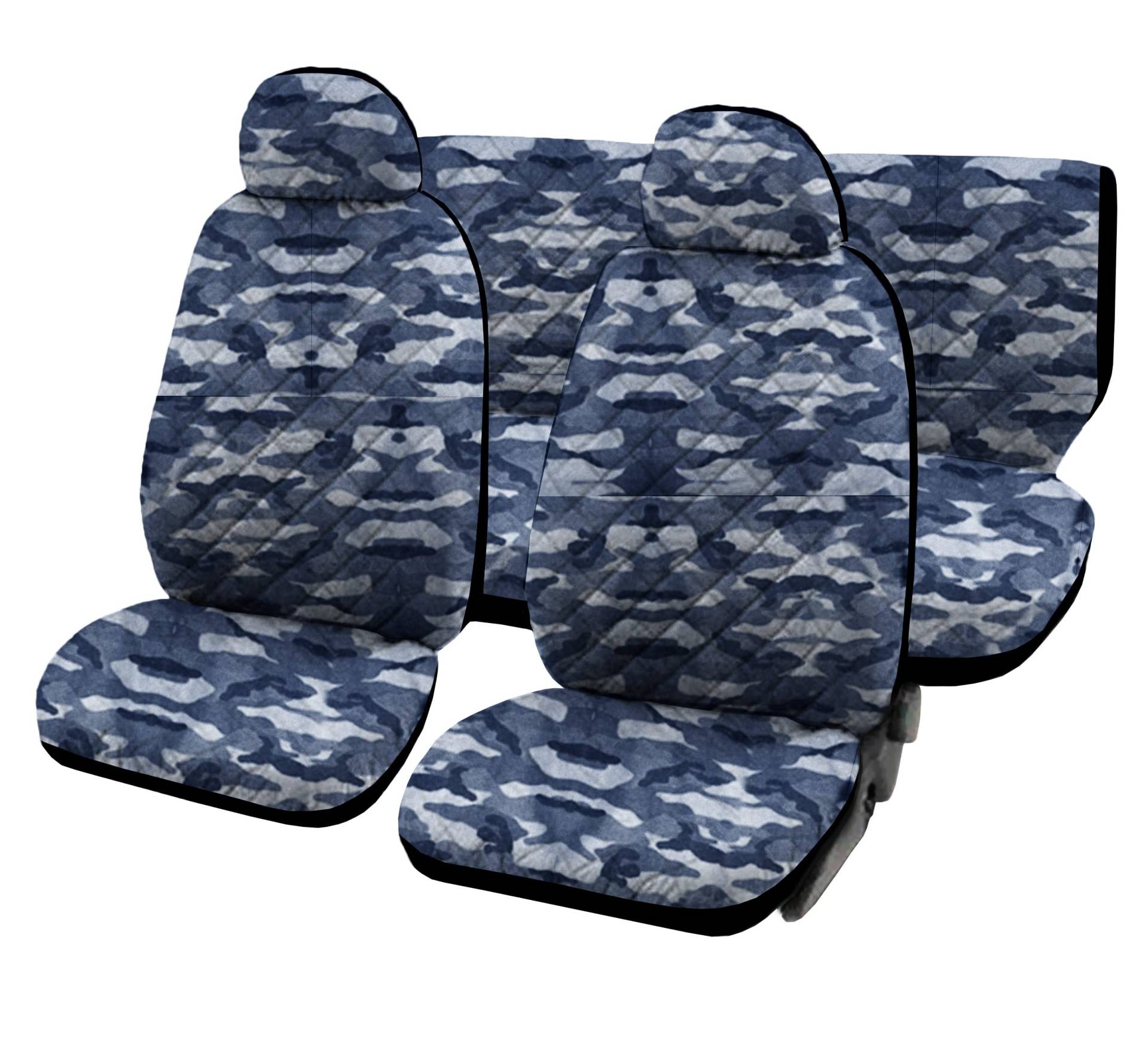 Auto Accessori Lupex Universal-Sitzbezüge für Autositzbezüge, gesteppt, für Vorder- und Rückseite, Sitz-Zubehör für den Innenraum, einfarbig und zweifarbig (einfarbig, Camouflage-Blau) von Auto Accessori Lupex