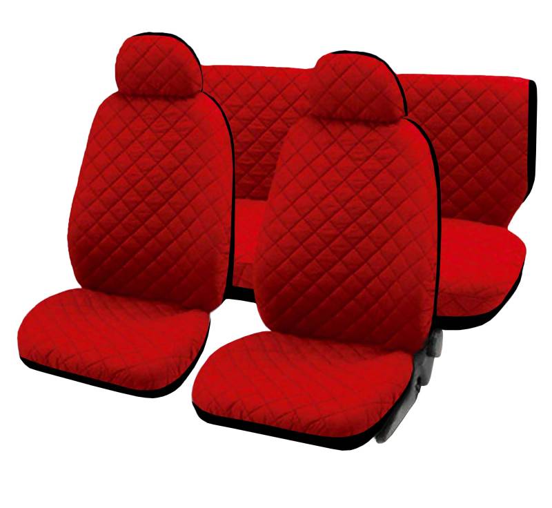 Auto Accessori Lupex Universal-Sitzbezüge für Autositzbezüge, gesteppt, für Vorder- und Rückseite, Sitz-Zubehör für den Innenraum, einfarbig und zweifarbig (einfarbig, rot) von Auto Accessori Lupex