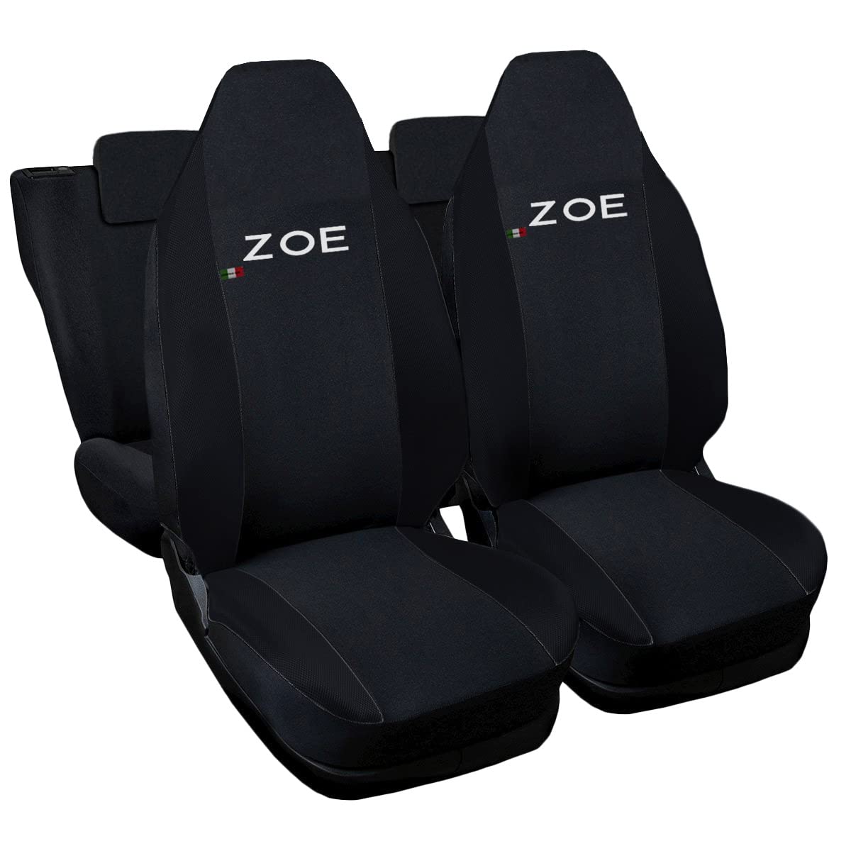Auto Accessori Lupex Zoe kompatible Autositzbezüge, inklusive Kopfstütze, Made in Italy, Set für Vorder- und Rücksitzbezüge, gesticktes Logo, Innenseite (schwarz/schwarz) von Auto Accessori Lupex