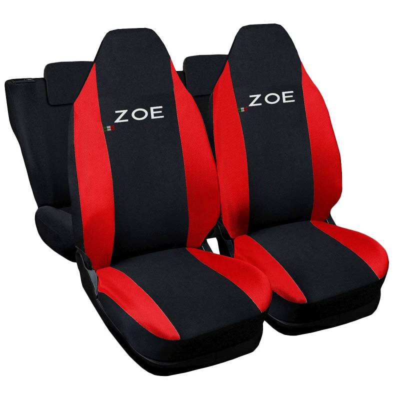 Auto Accessori Lupex Zoe kompatible Autositzbezüge, inklusive Kopfstütze, Made in Italy, Sitzbezug-Set für Vorder- und Rücken, gesticktes Logo, Innenseite (Schwarz/Rot) von Auto Accessori Lupex